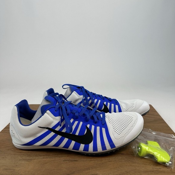 New NIB Mens Nike Zoom D White/Blue Track and Field Spiked Running Shoes 12.5 M - Picture 1 of 8